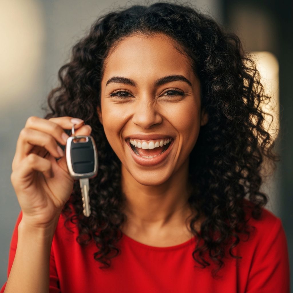 Winner holding car keys